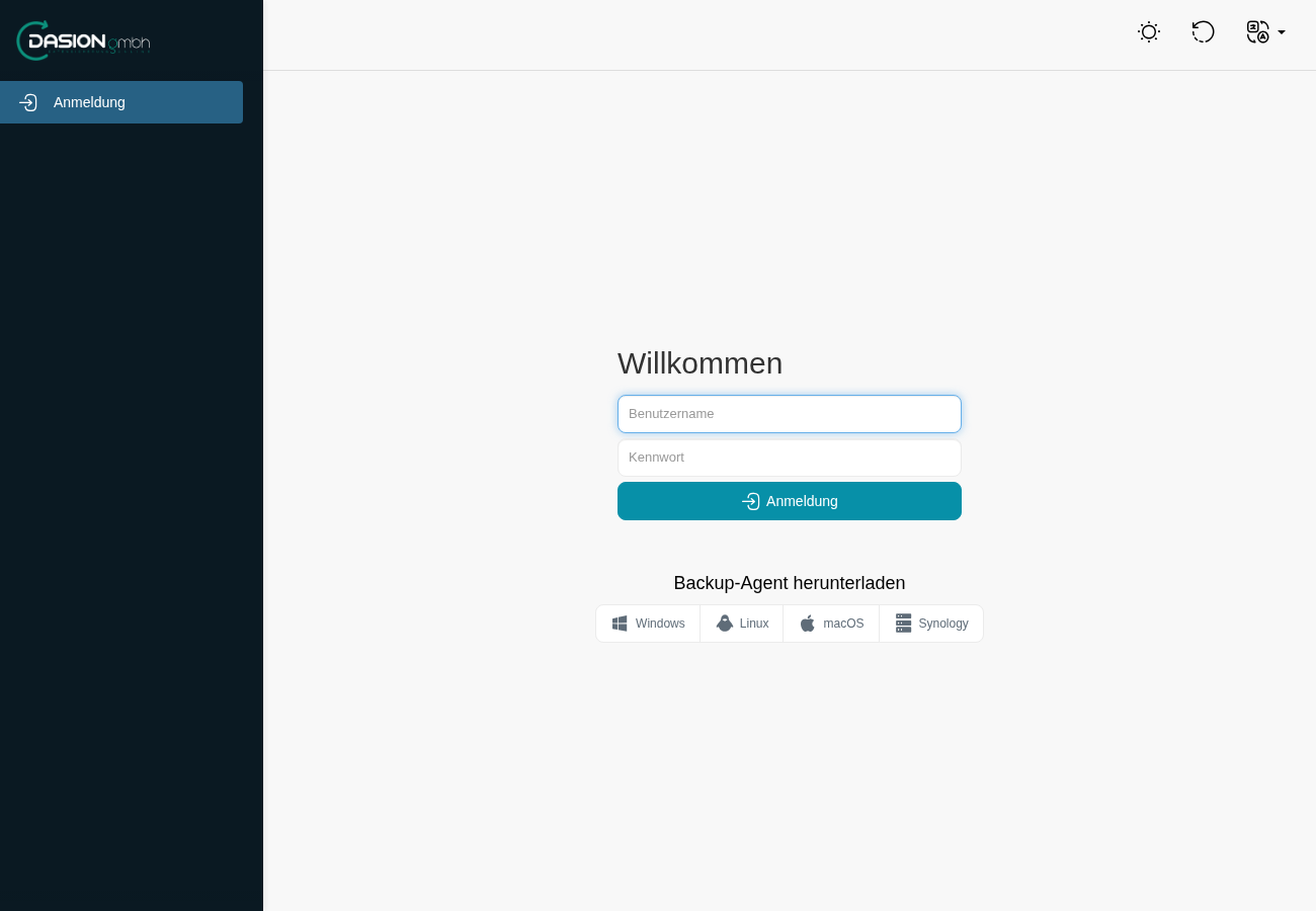 Anmeldeseite von console.dasion.de mit Download-Bereich