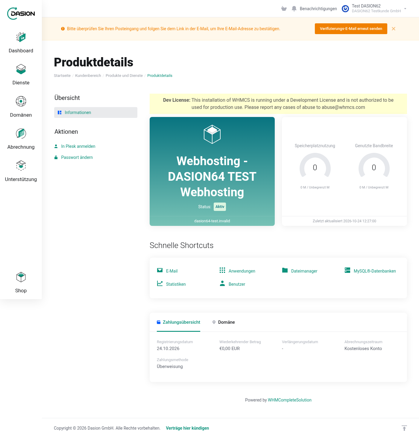 Detailansicht mit der Schaltfläche In Plesk anmelden